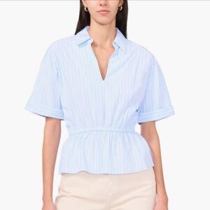 2/$30 1.State Johnny Collar Gathered Waist Top Blue White sz Large